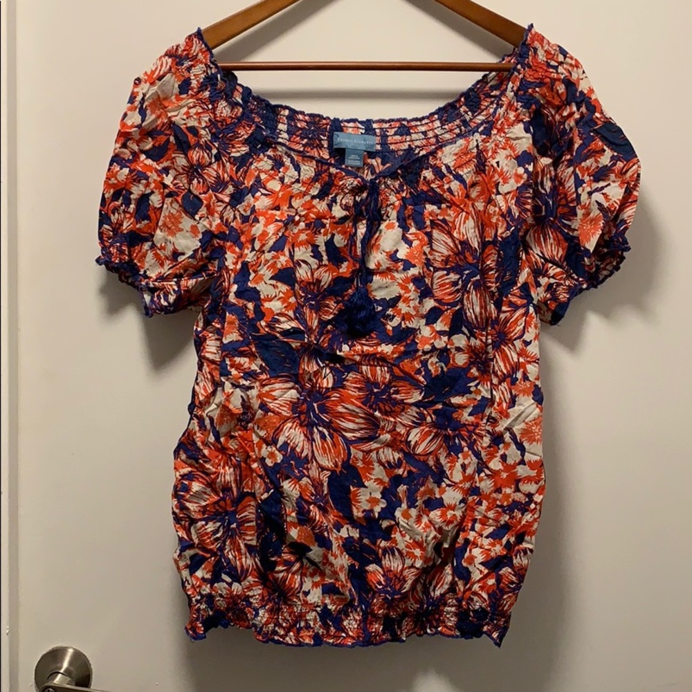Floral Red White + Blue Blouse
